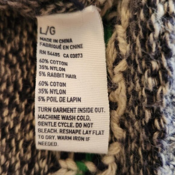 VTG American Eagle Rabbit blend Sz L Fair Isle Sweater Gray Green Men's Henley - Picture 8 of 10
